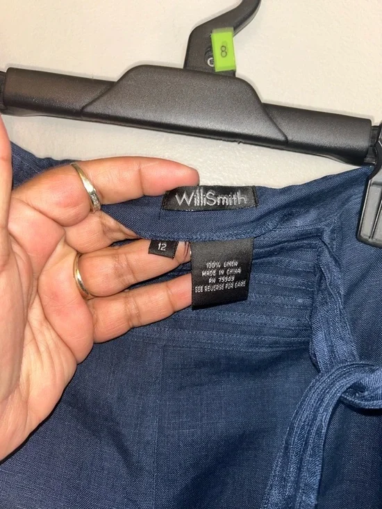 Linen Maxi Skirt - navy blue 100% linen w/fringe tie detail - Picture 9 of 11